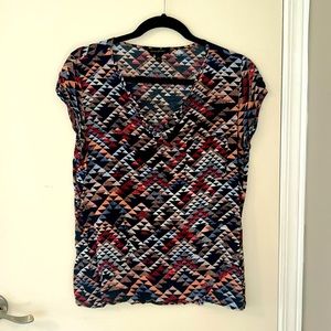 Banana Republic Navy Cool Neutral Printed Geometric Woven Shirt Women’s Size L